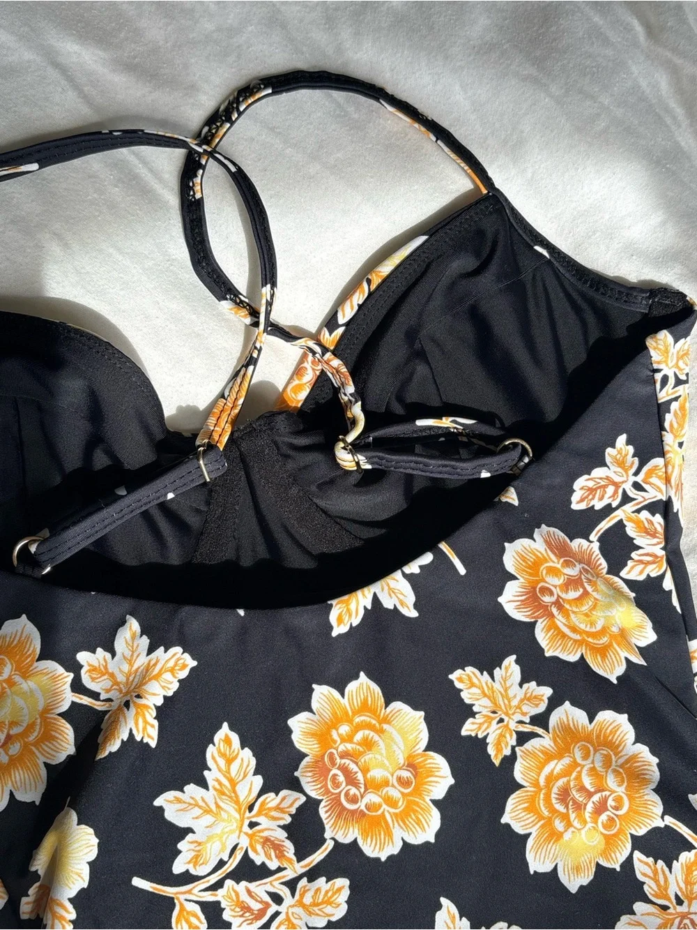 Auguste The Label Black One-Piece Bodysuit with Yellow Floral Print
